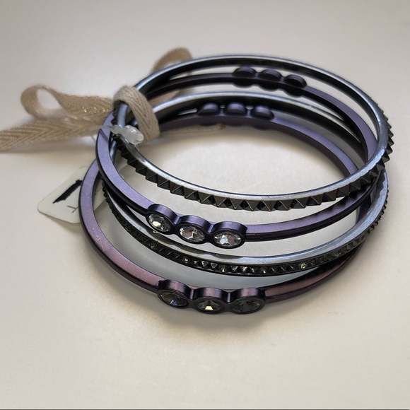 Ann Taylor LOFT Stacked Purple Gunmetal Bangle Set - Picture 3 of 4